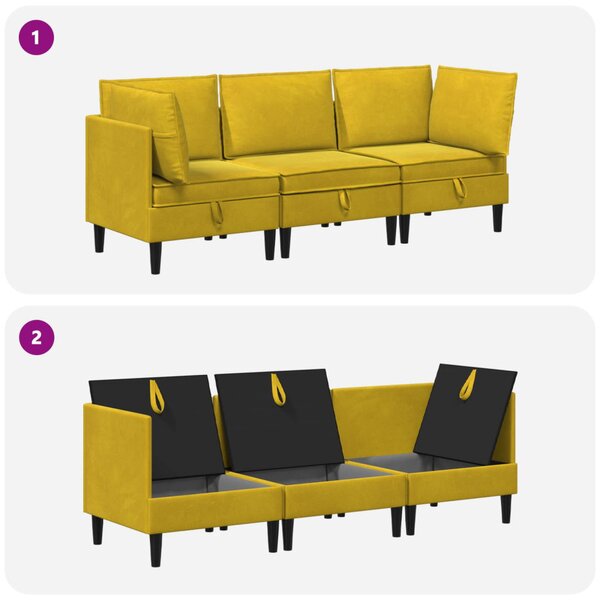 VidaXL Nappali bútor szett párnával tárolóval 3 pcs Sárga Bársony