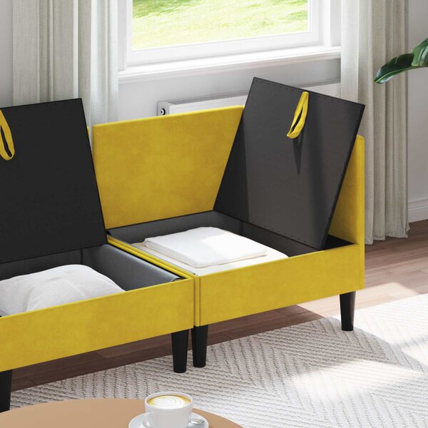 VidaXL Nappali bútor szett párnával tárolóval 3 pcs Sárga Bársony
