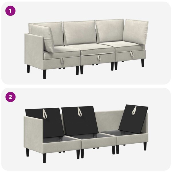 VidaXL Nappali bútor szett párnával tárolóval 3 pcs Krémszínű Bársony
