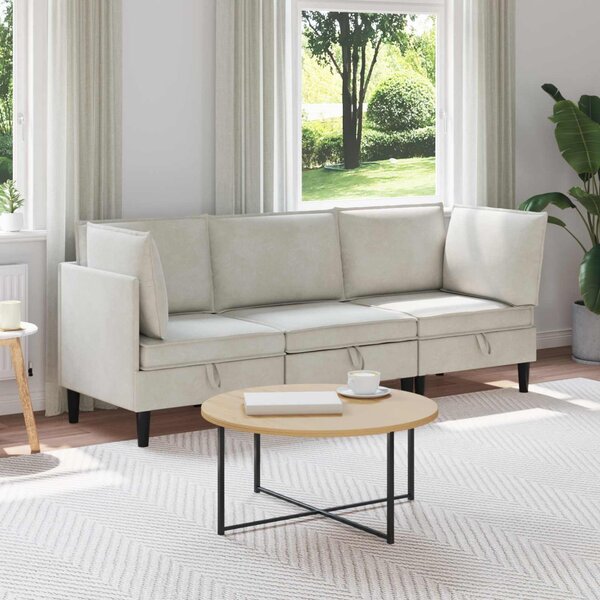 VidaXL Nappali bútor szett párnával tárolóval 3 pcs Krémszínű Bársony