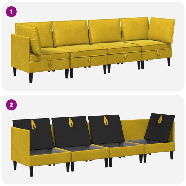 VidaXL Nappali bútor szett párnával tárolóval 4 pcs Sárga Bársony