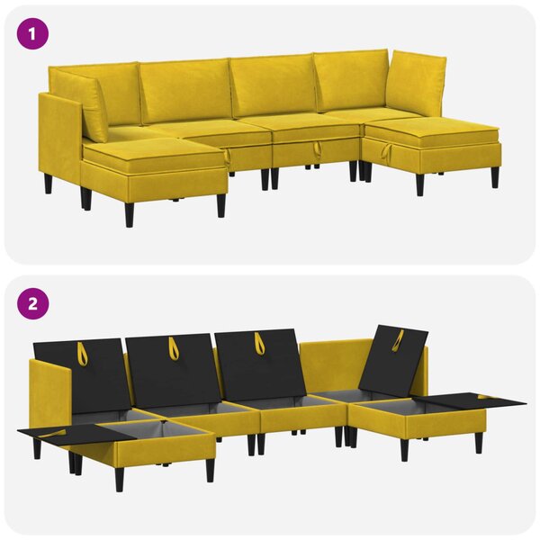 VidaXL Nappali bútor szett párnával tárolóval 6 pcs Sárga Bársony