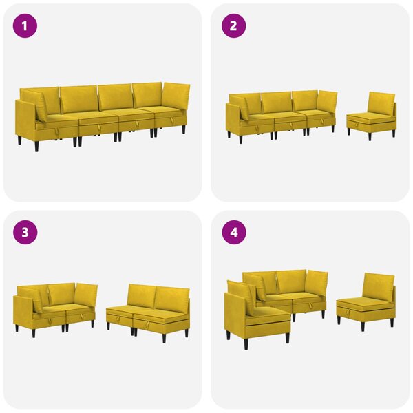 VidaXL Nappali bútor szett párnával tárolóval 4 pcs Sárga Bársony