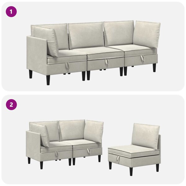 VidaXL Nappali bútor szett párnával tárolóval 3 pcs Krémszínű Bársony