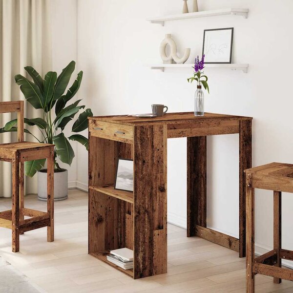 Antik fa színű szerelt fa bárasztal 102 x 70 x 103,5 cm