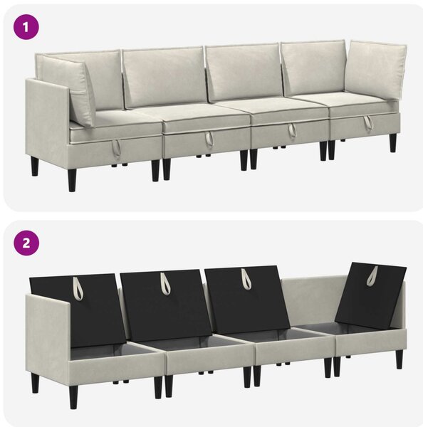 Nappali bútor szett párnával tárolóval 4 pcs Krémszínű Bársony