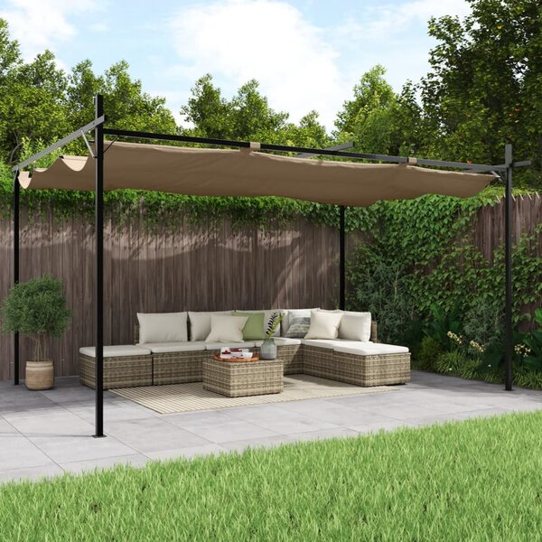 Tópszínű pergola behúzható tetővel 395 x 292 x 230 cm