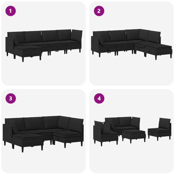 Nappali bútor szett 5 pcs Fekete Szövet