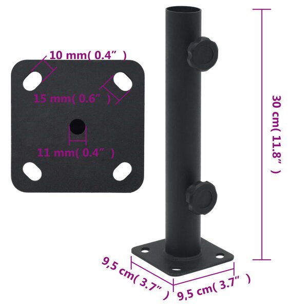Matt fekete acél napernyőtalp rúdhoz Ø32/34/38 mm