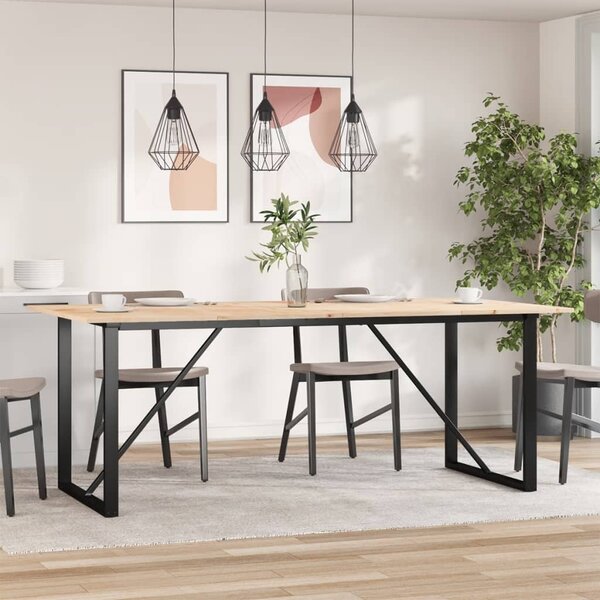 Tömör fenyőfa és acél étkezőasztal O-vázzal 200x100x75 cm