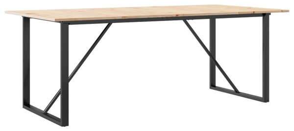 Tömör fenyőfa és acél étkezőasztal O-vázzal 200x100x75 cm