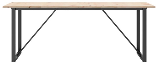 Tömör fenyőfa és acél étkezőasztal O-vázzal 200x100x75 cm