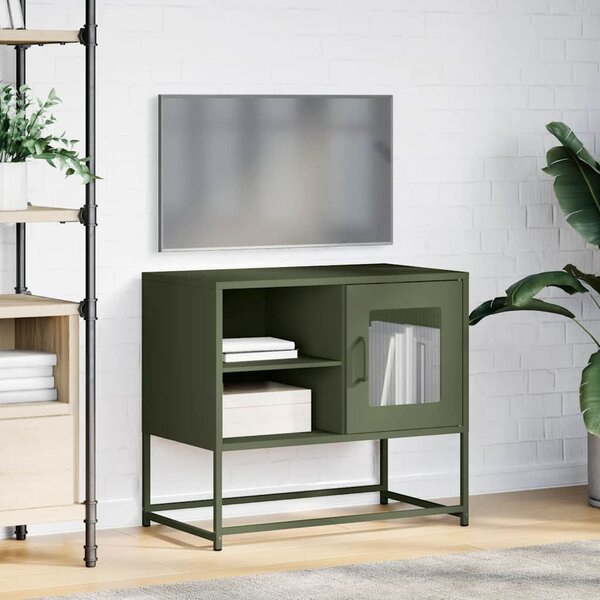 Olívazöld acél TV-szekrény 68 x 39 x 60,5 cm