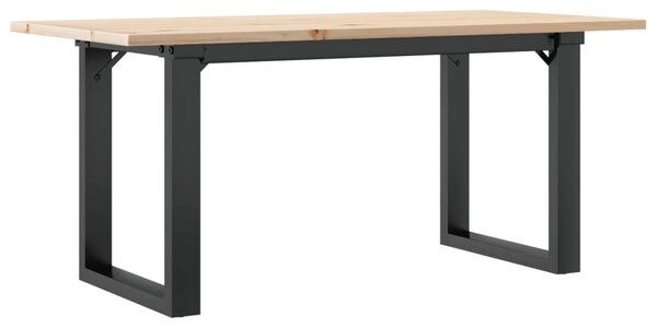 Tömör fenyőfa és acél dohányzóasztal O-vázzal 90x40x45 cm