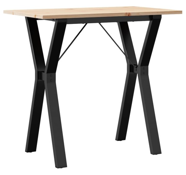Tömör fenyőfa és acél étkezőasztal Y-vázzal 80x50x75 cm