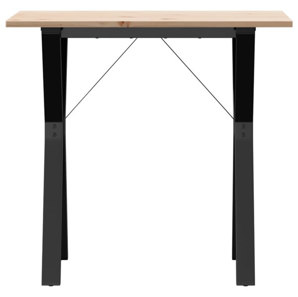 Tömör fenyőfa és acél étkezőasztal Y-vázzal 80x50x75 cm