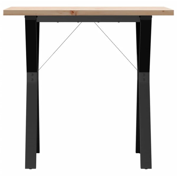 Tömör fenyőfa és acél étkezőasztal Y-vázzal 80x50x75,5 cm