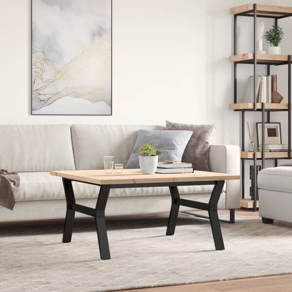 Tömör fenyőfa és acél Y-vázú dohányzóasztal 90x90x45,5 cm
