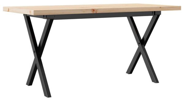 Tömör fenyőfa és acél X-vázú dohányzóasztal 100x50x45,5 cm