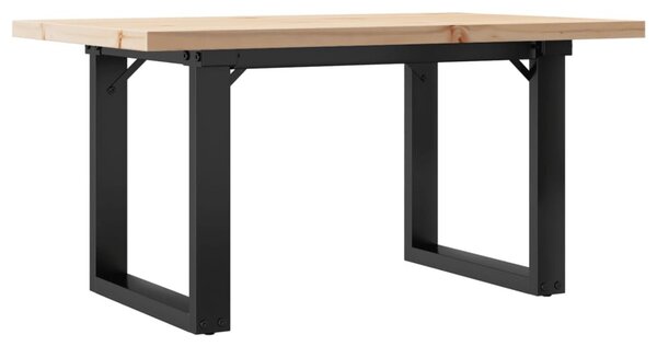 Tömör fenyőfa és acél O-vázú dohányzóasztal 80x50x40,5 cm