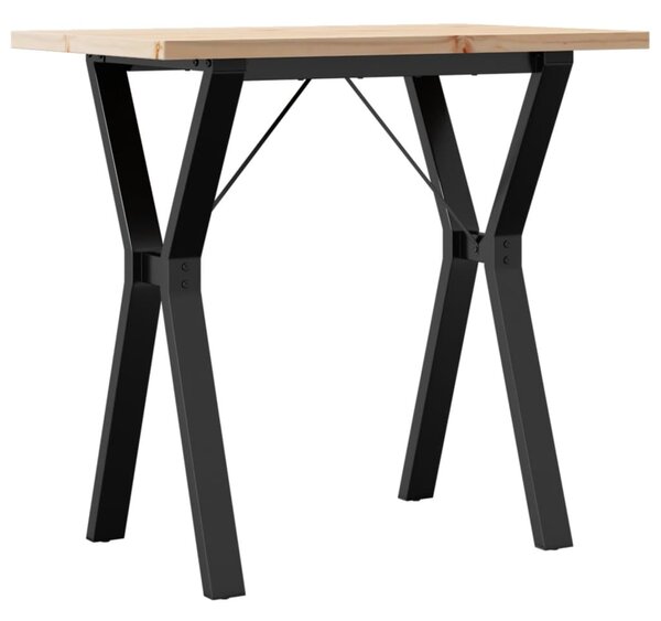 Tömör fenyőfa és acél étkezőasztal Y-vázzal 80x50x75,5 cm