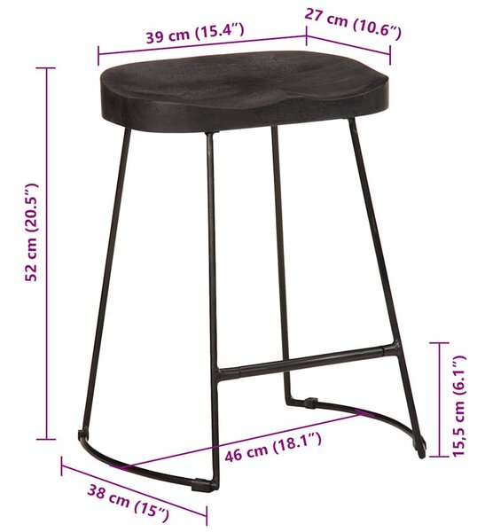 Bárszékek 2 db Fekete 46x38x52 cm tömör fa Mango