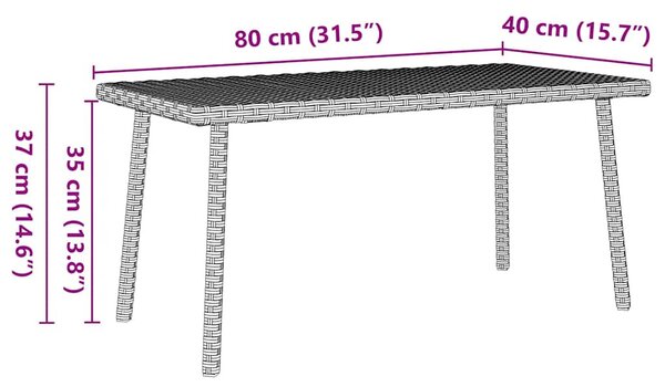 Téglalap polyrattan kerti dohányzóasztal 80x40x37cm