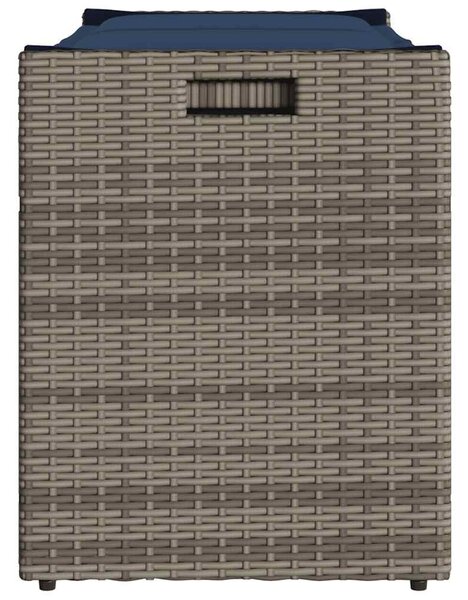 Szürke polyrattan kültéri tárolópad párnával 100 cm