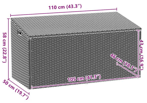 Szürke polyrattan kerti tárolóláda 110 x 50 x 58 cm