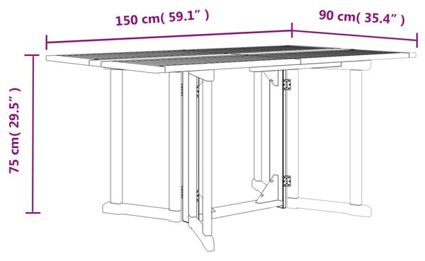 Tömör tíkfa összecsukható pillangó kerti asztal 150x90x75 cm