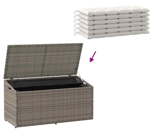 Szürke polyrattan kerti tárolóláda 110 x 50 x 58 cm