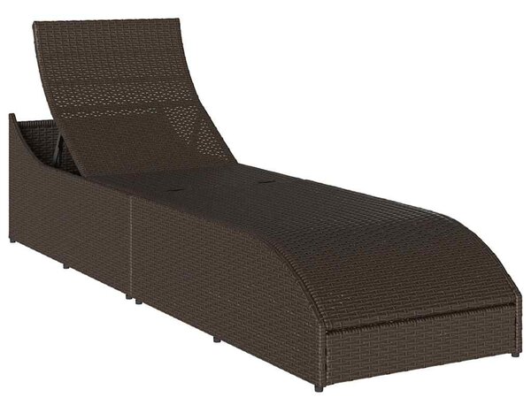 Összecsukható napozóágy párnával és tárolóval barna polyrattan