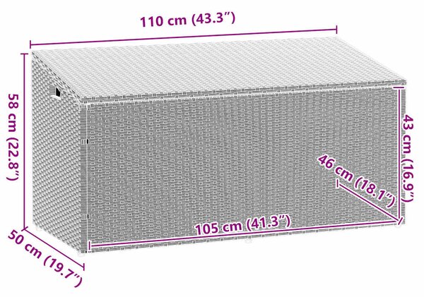 Világosszürke polyrattan kerti tárolóláda 110x50x58 cm
