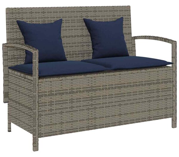 Szürke polyrattan kerti tárolópad párnával
