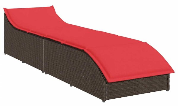 Összecsukható napozóágy párnával és tárolóval barna polyrattan