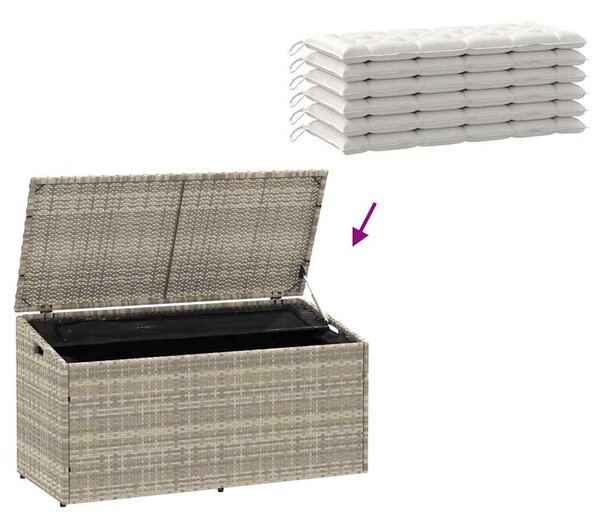 Világosszürke polyrattan kerti tárolóláda 110x50x58 cm
