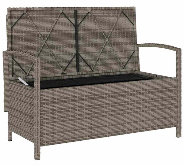 Szürke polyrattan kerti tárolópad párnával