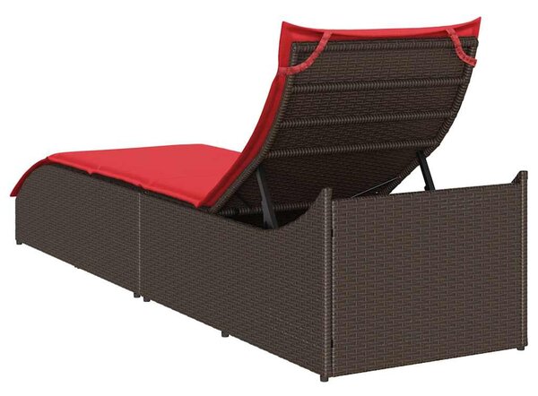 Összecsukható napozóágy párnával és tárolóval barna polyrattan
