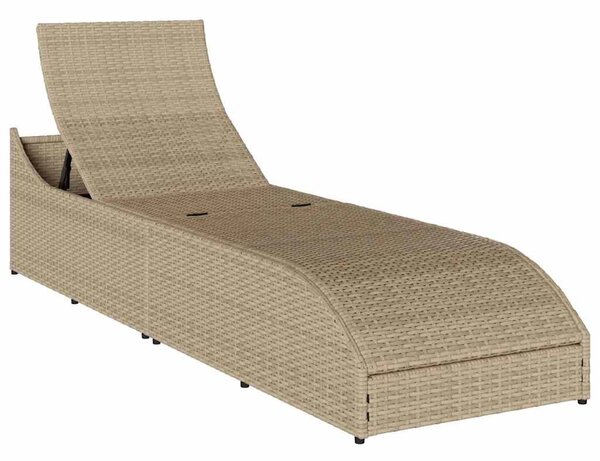 Összecsukható napozóágy párnával és tárolóval bézs polyrattan