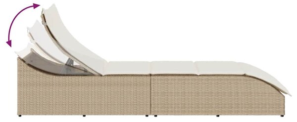 Összecsukható napozóágy párnával és tárolóval bézs polyrattan