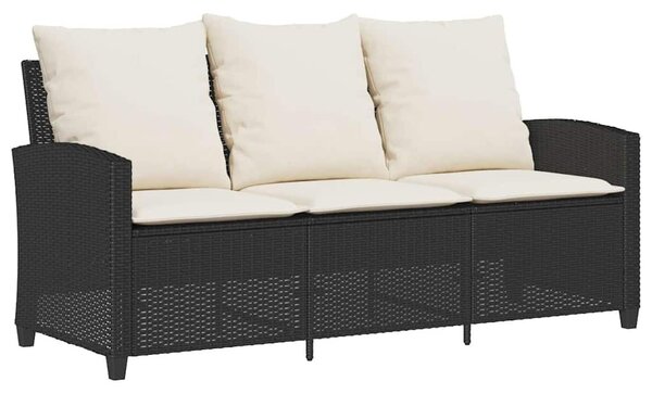 3 személyes fekete polyrattan kerti kanapé asztallal&párnával