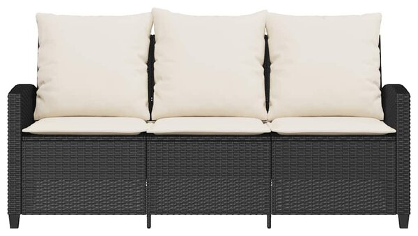 3 személyes fekete polyrattan kerti kanapé asztallal&párnával