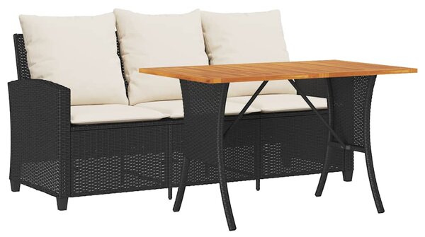 3 személyes fekete polyrattan kerti kanapé asztallal&párnával