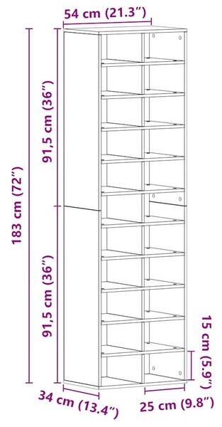 Fekete tölgy szerelt fa cipősszekrény 54 x 34 x 183 cm