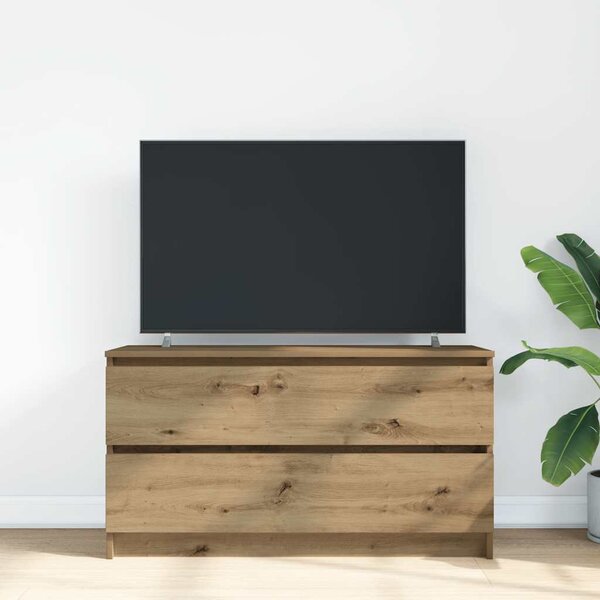 Kézműves tölgy színű szerelt fa TV-szekrény 100x35x54 cm