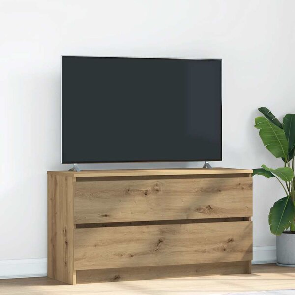 Kézműves tölgy színű szerelt fa TV-szekrény 100x35x54 cm