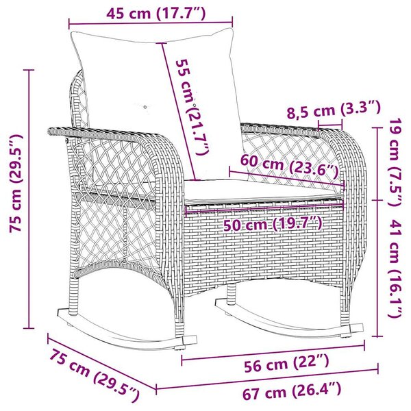 Szürke polyrattan kerti hintaszék párnákkal