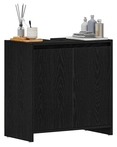 Fekete tölgy színű szerelt fa fürdőszobaszekrény 60x33x60 cm