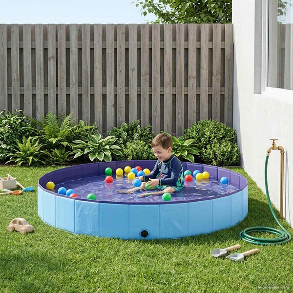 VidaXL Gyerekmedence Kék Ø300 x 38 cm Vastag PVC és mérnöki fa