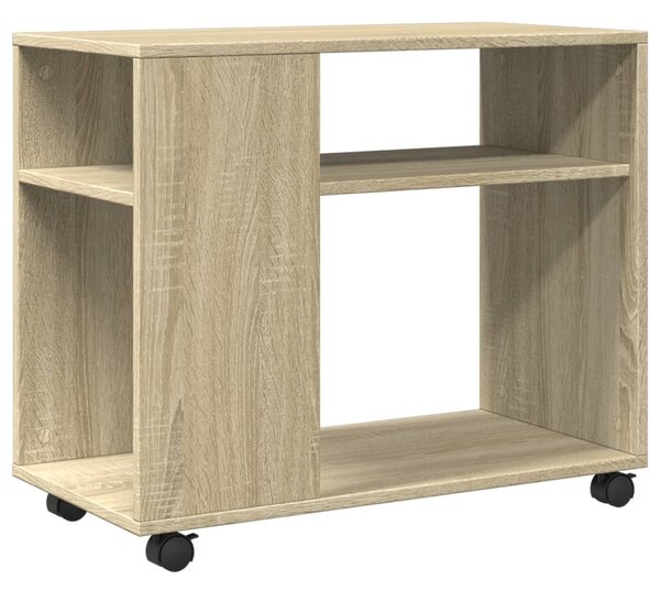 Sonoma tölgy színű szerelt fa kisasztal kerekekkel 70x35x60 cm